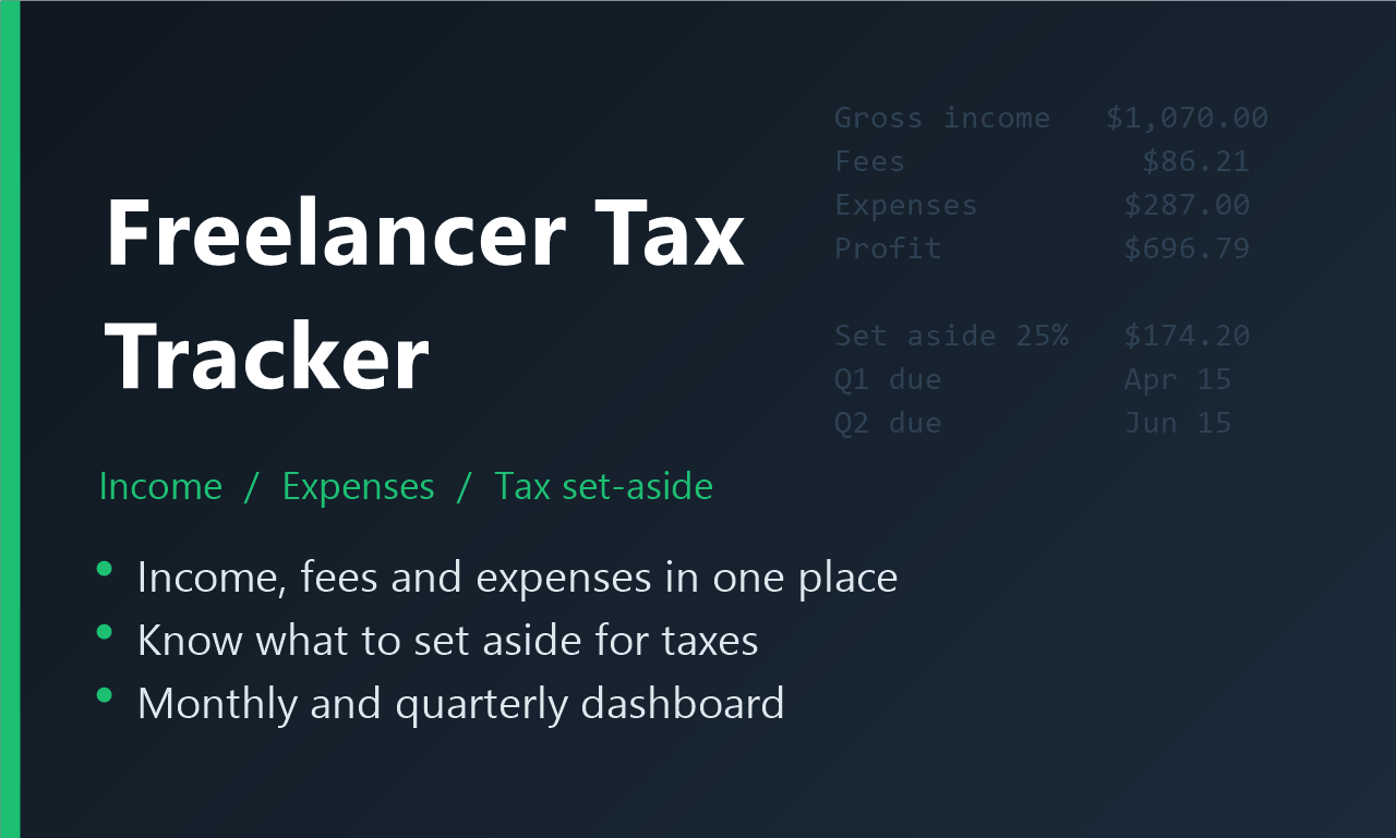 Freelancer Tax Tracker: income, expenses and tax set-aside with a monthly and quarterly dashboard